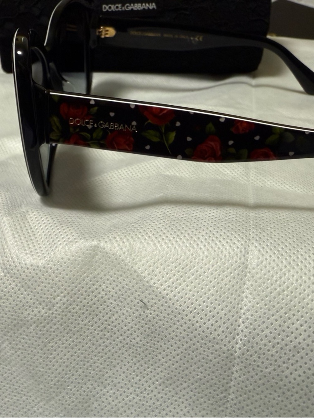 Dolce & Gabbana Black Sunglasses with Red Rose Temple Detail